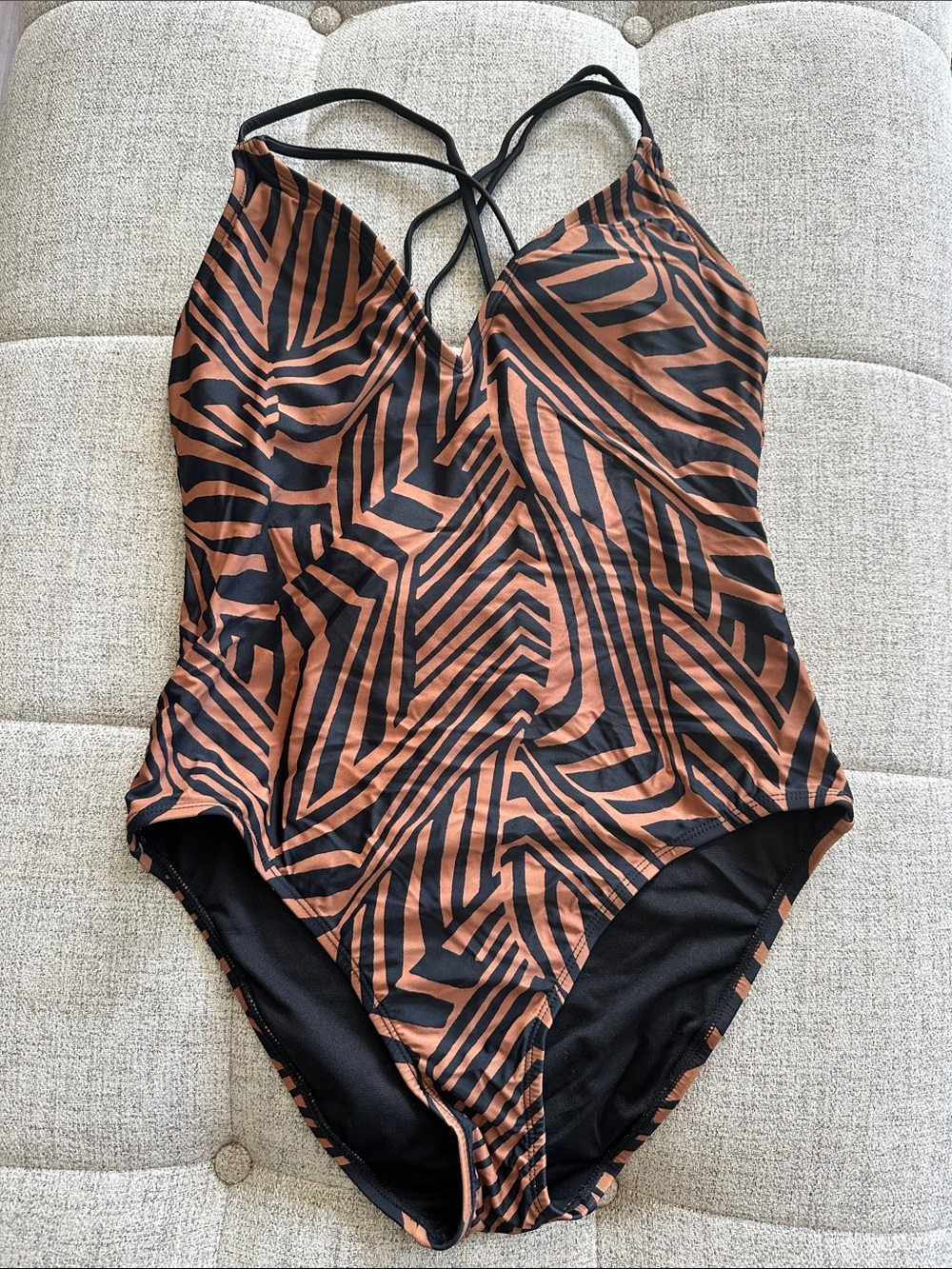 Hurley Brown and Black Zebra-Print One-Piece Swimsuit